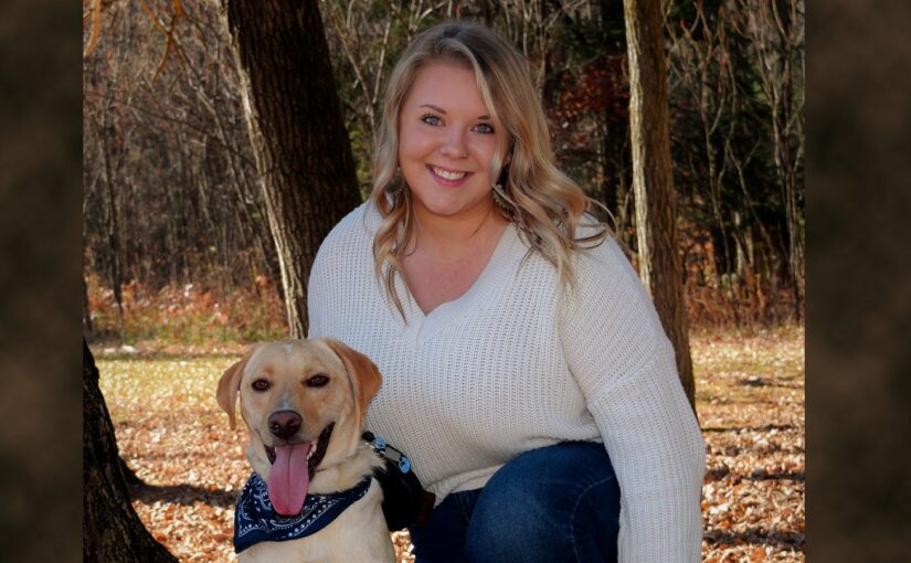 yellow lab and woman